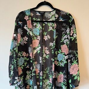 Torrid 4 Black Floral Sheer Kimono Cardigan - Pink & Green Floral